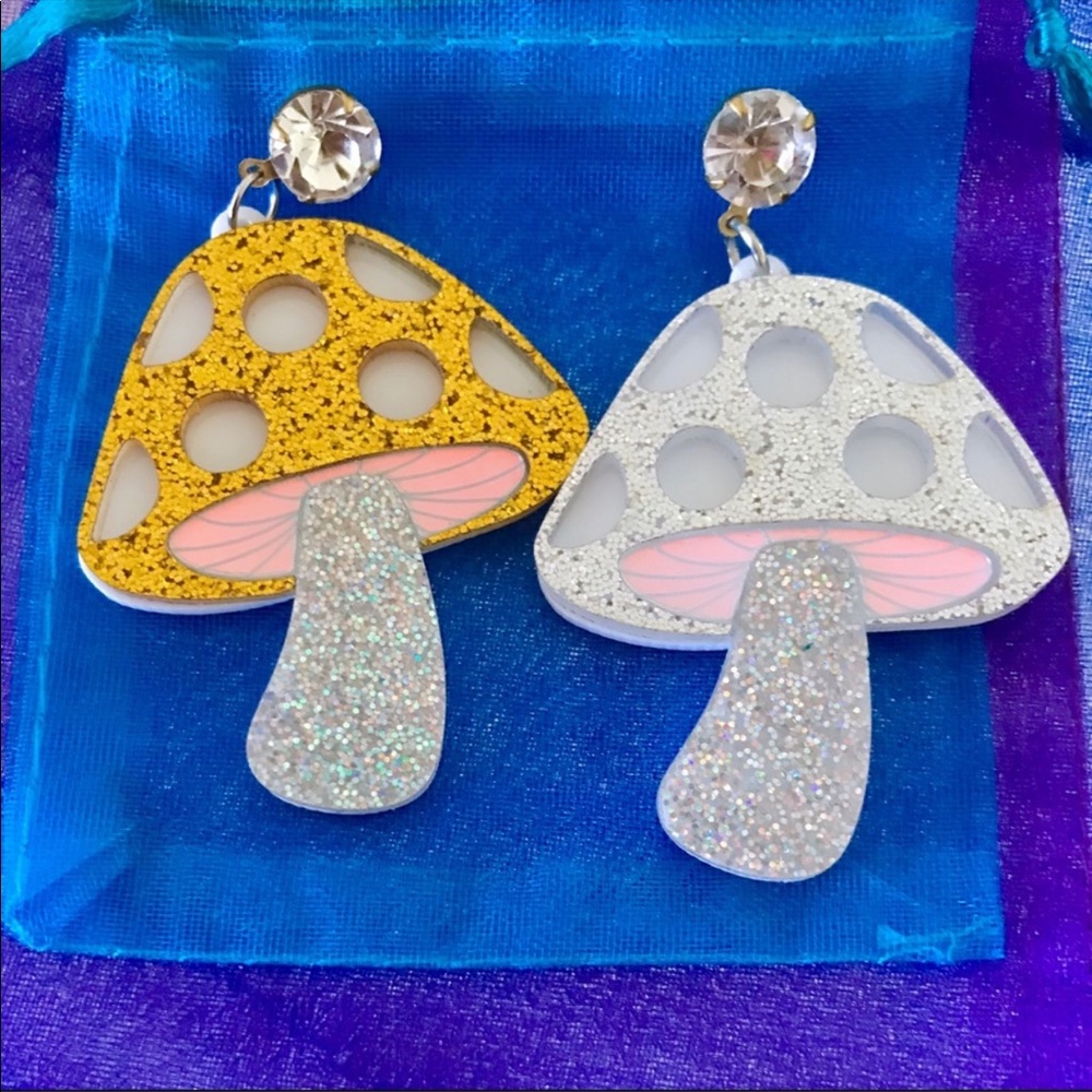 Silver Amanita Mushroom Earrings - Picture 6 of 7